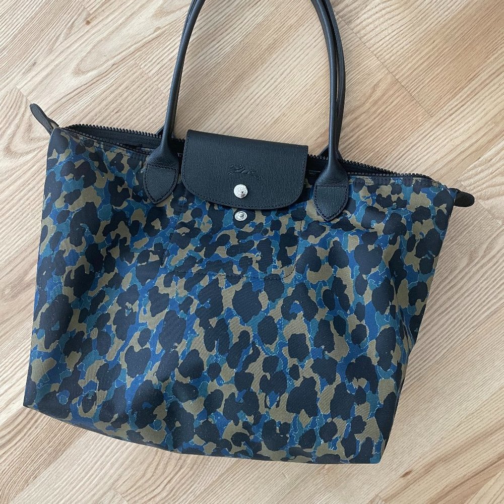 Longchamp Le Pliage Small Panther Print Nordic Nylon Tote Bag NWT